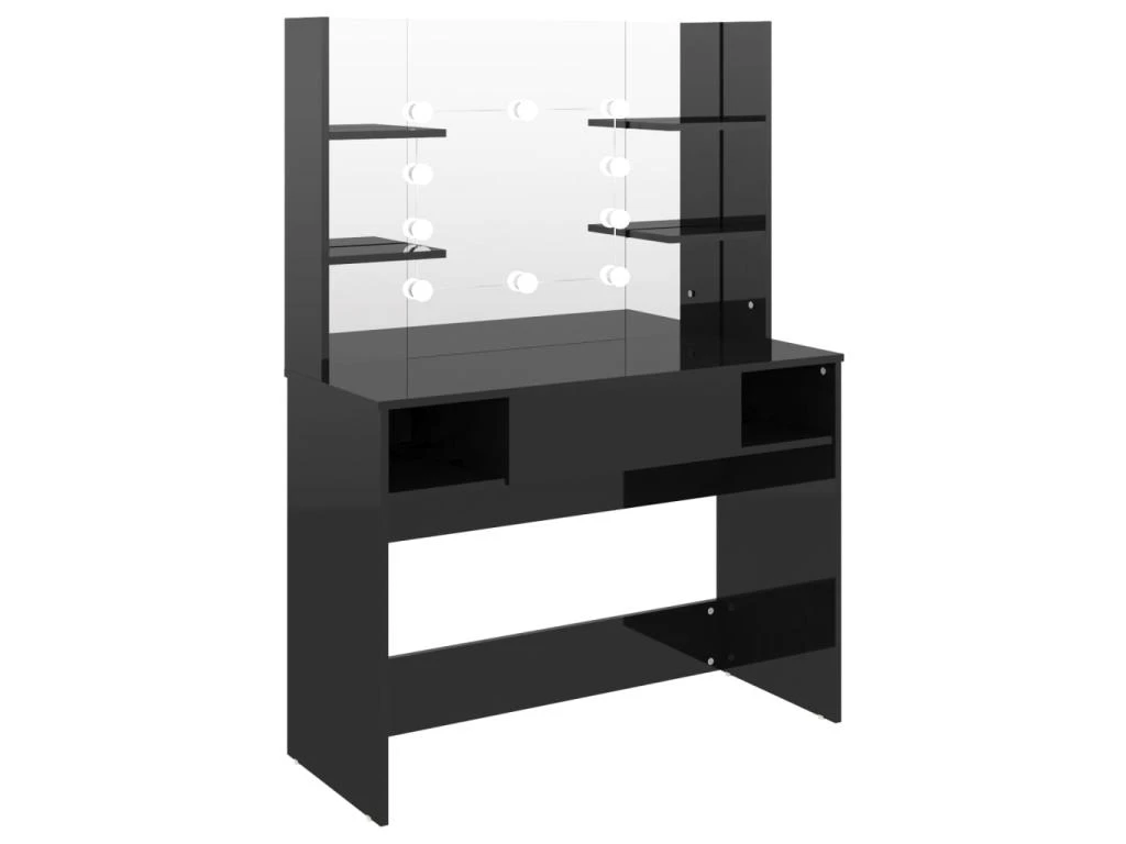 Table De Maquillage Avec éclairage 100 X 40 X 135 Cm Led Mdf Noir Brillant 02_0006252
