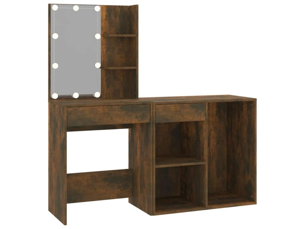 Coiffeuse à Led Avec Armoire 60 X 40 X 140 Cm Chêne Fumé Bois D'ingénierie 02_0006264