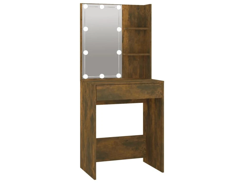 Coiffeuse à Led Avec Armoire 60 X 40 X 140 Cm Chêne Fumé Bois D'ingénierie 02_0006264 – Image 2