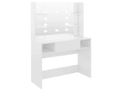 Table De Maquillage Avec éclairage Led 100 X 40 X 135 Cm MDF Blanc Brillant 02_0006277