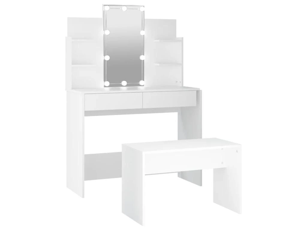 Ensemble De Coiffeuse Avec Led Blanc 96 X 40 X 142 Cm Bois D'ingénierie Blanc 02_0006288