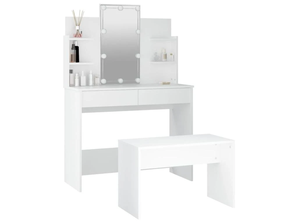 Ensemble De Coiffeuse Avec Led Blanc 96 X 40 X 142 Cm Bois D'ingĂ©nierie Blanc 02_0006288 â Image 2