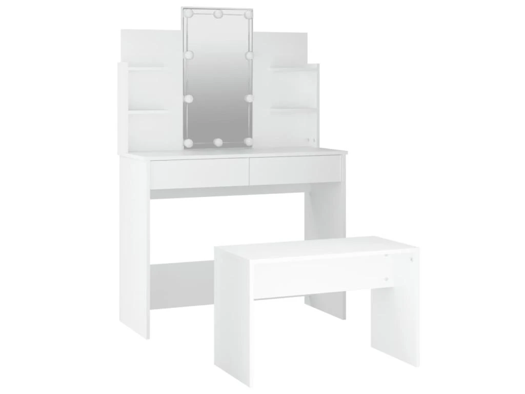 Ensemble De Coiffeuse Avec Led Blanc 96 X 40 X 142 Cm Bois D'ingĂ©nierie Blanc 02_0006288 â Image 3
