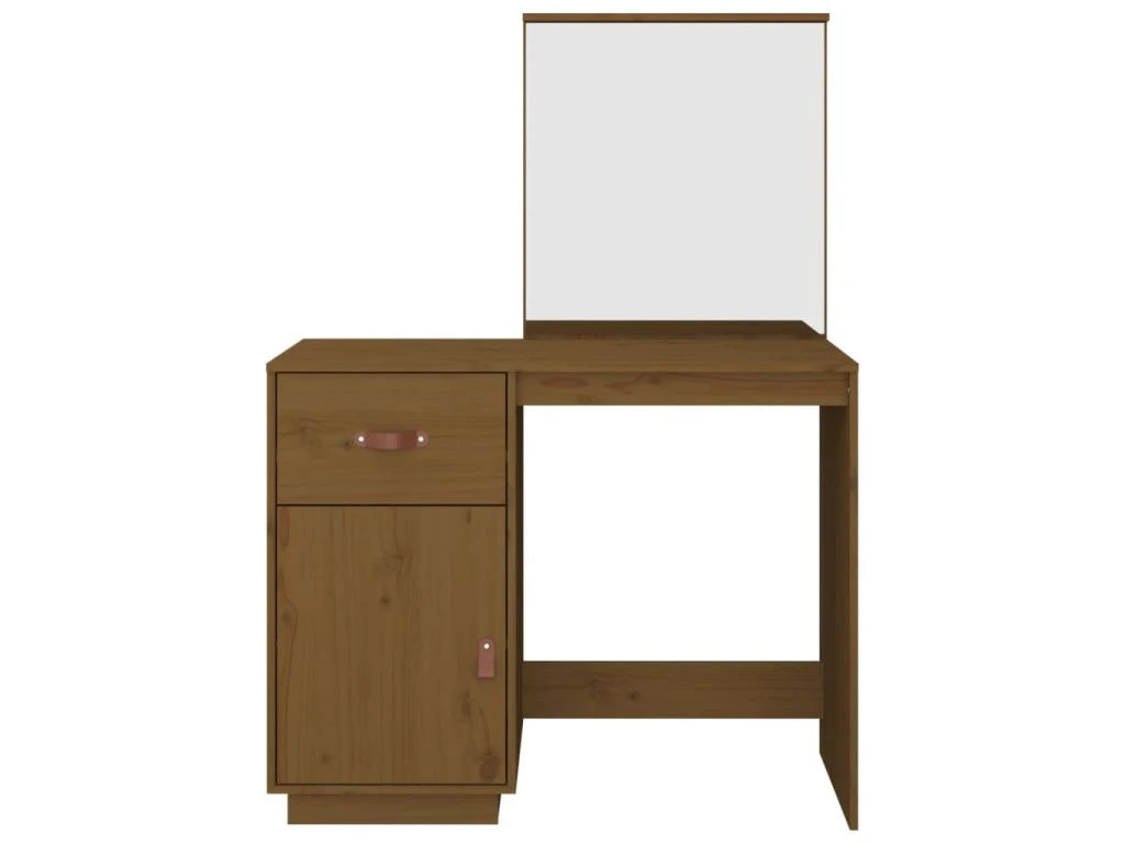 Coiffeuse Table De Maquillage Design Meuble Mobilier De Chambre Marron Miel 95 X 50 X 134 Cm Bois De Pin Massif 02_0006332 – Image 2