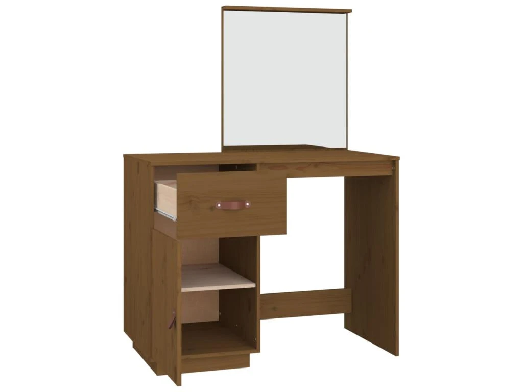 Coiffeuse Table De Maquillage Design Meuble Mobilier De Chambre Marron Miel 95 X 50 X 134 Cm Bois De Pin Massif 02_0006332 – Image 3