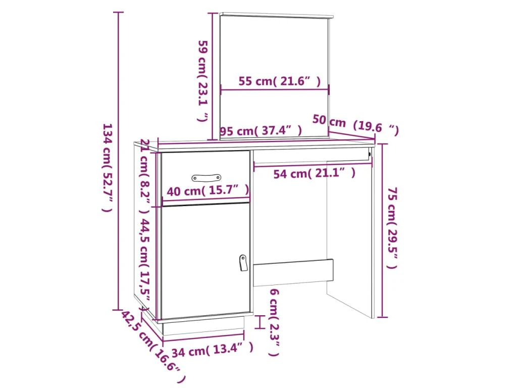 Coiffeuse Table De Maquillage Design Meuble Mobilier De Chambre Marron Miel 95 X 50 X 134 Cm Bois De Pin Massif 02_0006332 – Image 5
