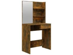 Coiffeuse Table De Maquillage Design Meuble Mobilier De Chambre Avec Miroir 74,5 X 40 X 141 Cm Chêne Fumé 02_0006354