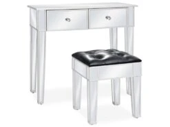 Coiffeuse Table De Maquillage Design Meuble Mobilier De Chambre Miroir 80 X 38 X 76 Cm Avec Tabouret MDF Et Verre 02_0006380