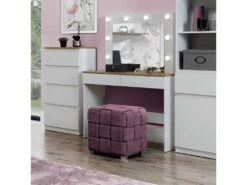 Coiffeuse 2 Tiroirs Blanc/Bois à Led - QIZ - L 100 X L 44 X H 140 Cm