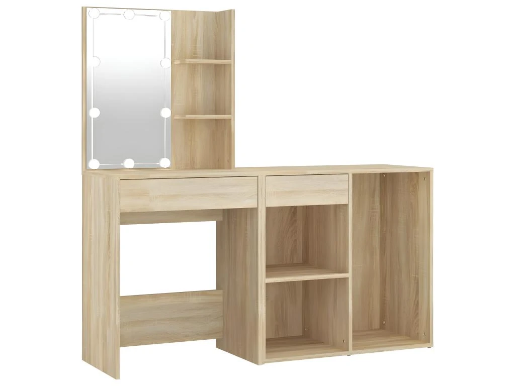 Coiffeuse à Led Avec Armoire 60 X 40 X 140 Cm Bois D'ingénierie Beige 02_0006239