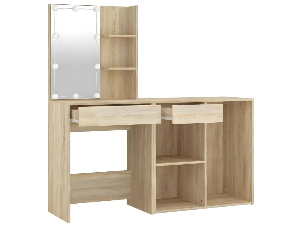 Coiffeuse à Led Avec Armoire 60 X 40 X 140 Cm Bois D'ingénierie Beige 02_0006239 – Image 2