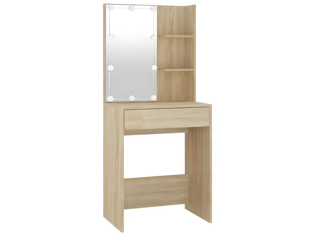Coiffeuse à Led Avec Armoire 60 X 40 X 140 Cm Bois D'ingénierie Beige 02_0006239 – Image 4