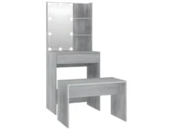 Ensemble De Coiffeuse Tabouret Avec Led 60 X 40 X 140 Cm Bois D'ingénierie Gris 02_0006289