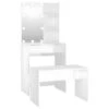 Ensemble De Coiffeuse Design Avec Led 60 X 40 X 140 Cm Bois D'ingénierie Blanc Brillant 02_0006308