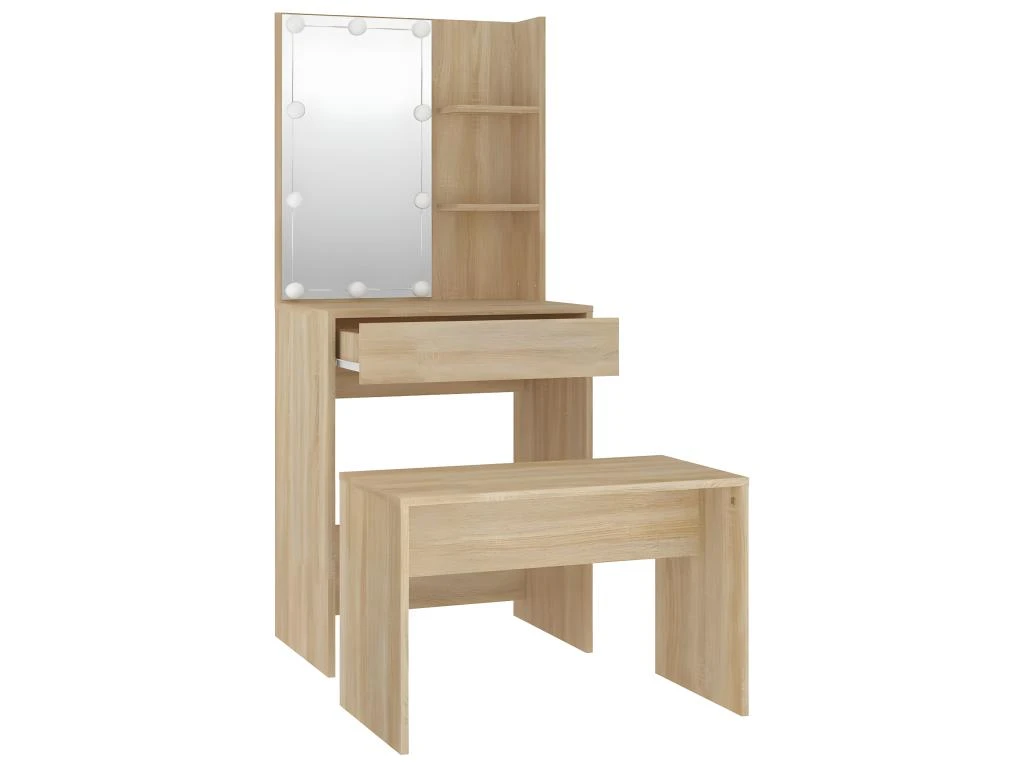 Ensemble De Coiffeuse Avec Led Chêne Sonoma Bois D'ingénierie 02_0006242 – Image 2