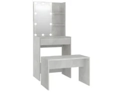 Coiffeuse Table De Maquillage Tabouret Design Meuble Mobilier De Chambre Avec Led 60 X 40 X 140 Cm Bois D'ingénierie Gris 02_0006407