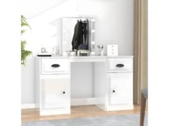 Coiffeuse Avec LED Blanc Brillant 130x50x132,5 Cm