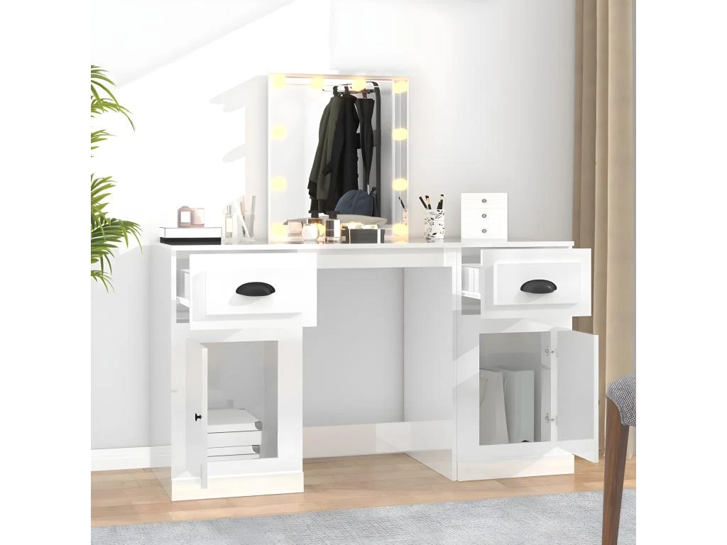 Coiffeuse Avec LED Blanc Brillant 130x50x132,5 Cm – Image 3