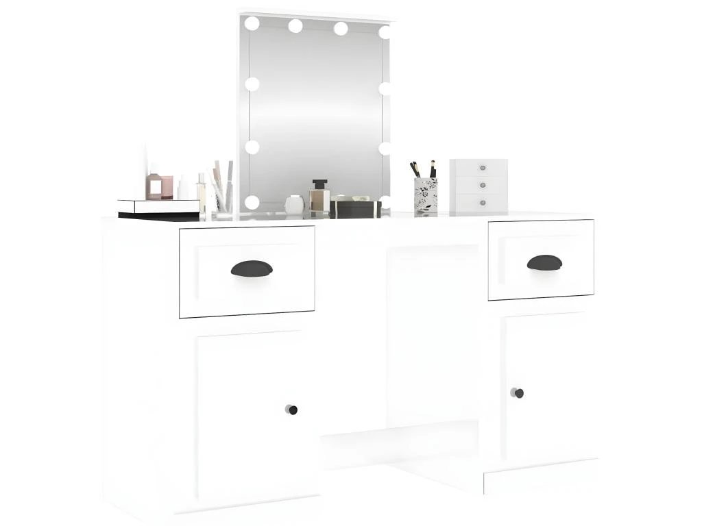 Coiffeuse Avec LED Blanc Brillant 130x50x132,5 Cm – Image 4