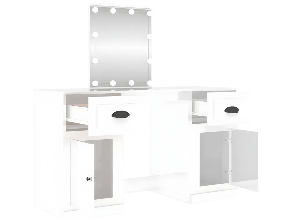 Coiffeuse Avec LED Blanc Brillant 130x50x132,5 Cm – Image 8