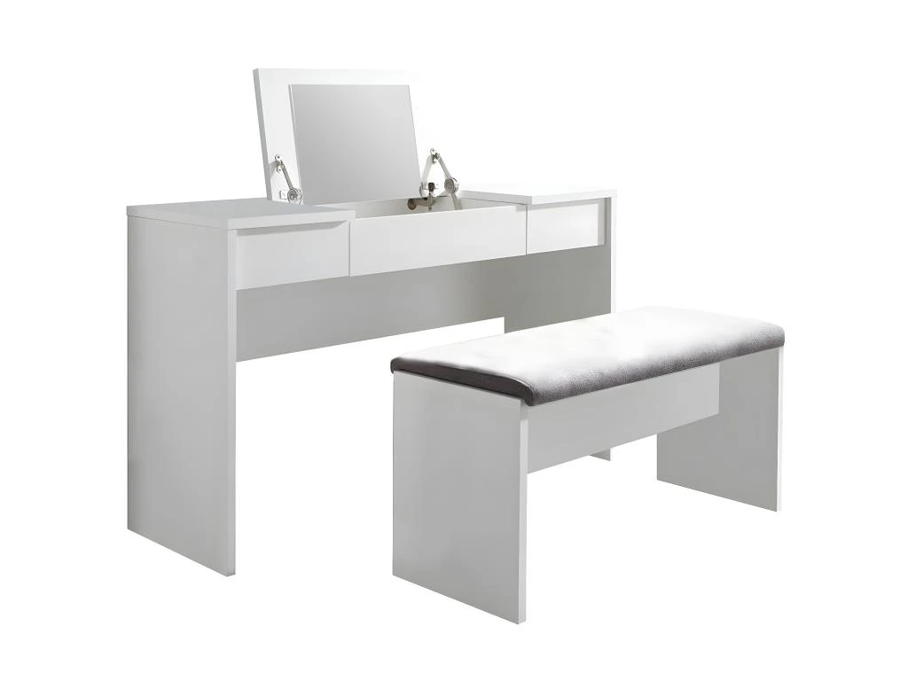 WATCHME - Coiffeuse Blanche 2 Tiroirs Avec Miroir + Banc