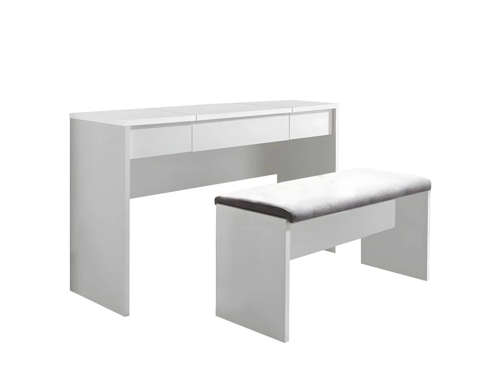 WATCHME - Coiffeuse Blanche 2 Tiroirs Avec Miroir + Banc â Image 4