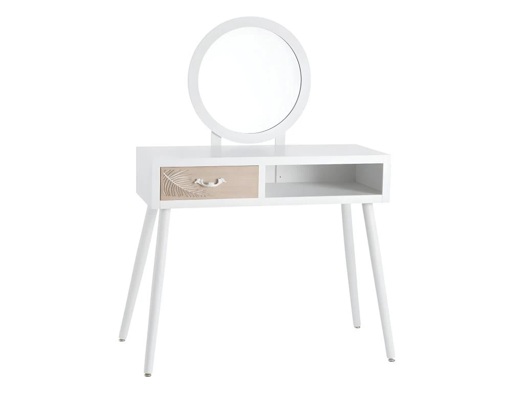 DELLA - Coiffeuse 1 Tiroir Avec Miroir Bois Massif