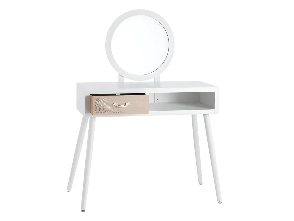 DELLA - Coiffeuse 1 Tiroir Avec Miroir Bois Massif â Image 3