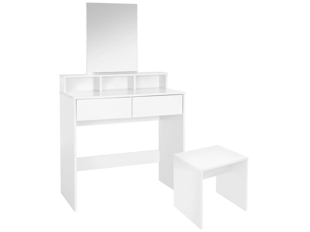 Coiffeuse Avec Miroir Tiroirs MDF Blanc 80x40x140 Cm ML-DESIGN â Image 2