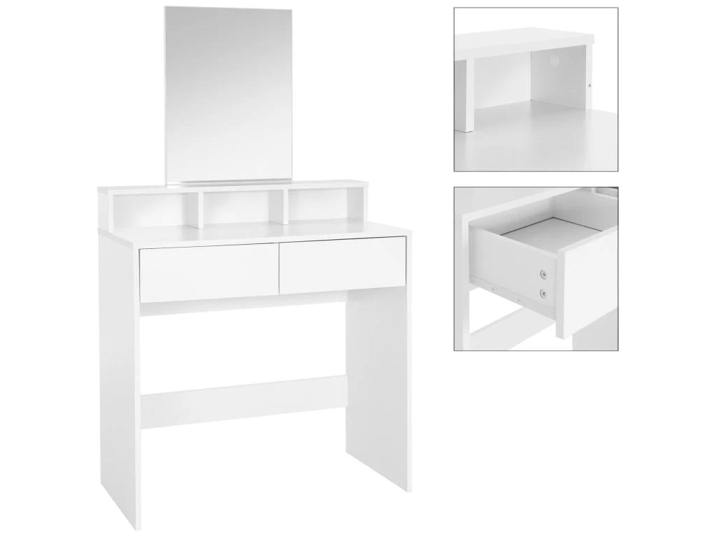 Coiffeuse Avec Miroir Tiroirs MDF Blanc 80x40x140 Cm ML-DESIGN â Image 4