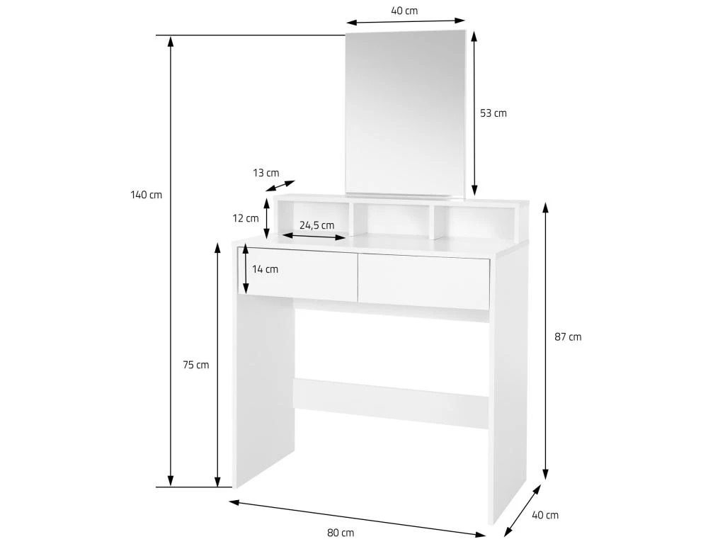 Coiffeuse Avec Miroir Tiroirs MDF Blanc 80x40x140 Cm ML-DESIGN â Image 5