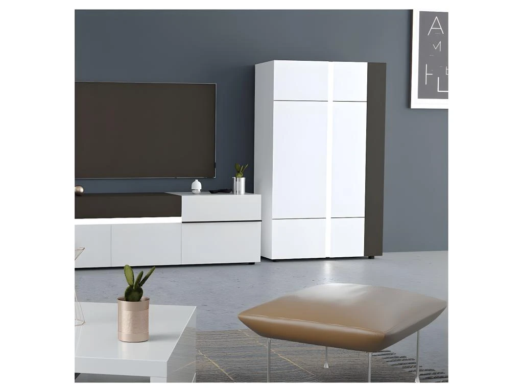 Vaisselier 2 Portes Gris/Blanc Brillant - WATOM â Image 2