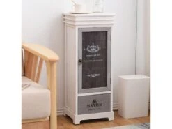 Armoire Vaisselier 1 Tiroirs 1 Porte Bois Blanc Gris 88x32x26