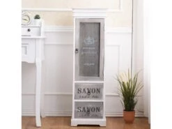 Vaisselier Armoire Bois 1 Porte 2 Tiroirs Blanc Gris 102x32x27