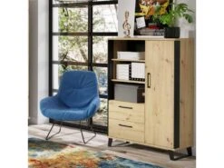 Vaisselier 1 Porte Battante 2 Tiroirs Chêne/Métal - SEATTLE - L 90 X L 40 X H 135 Cm