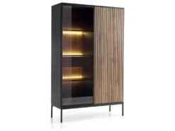 Vaisselier 2 Portes LED Dune Noir Et Bois