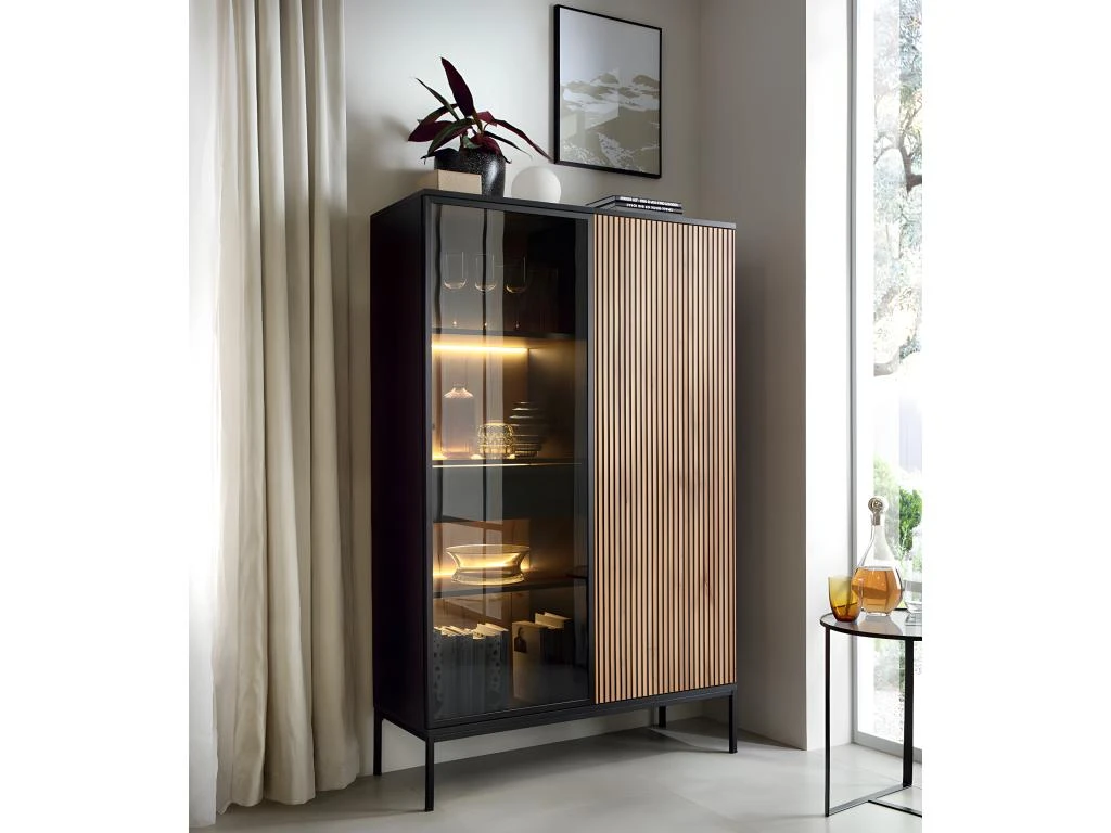 Vaisselier 2 Portes LED Dune Noir Et Bois â Image 2