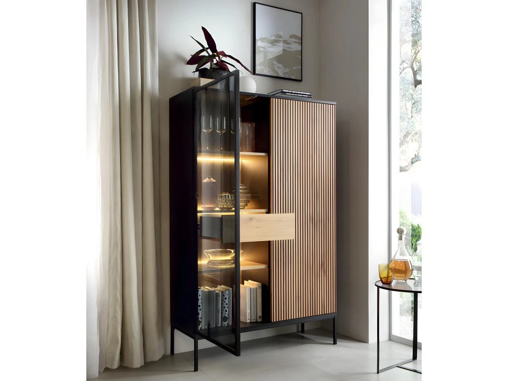 Vaisselier 2 Portes LED Dune Noir Et Bois â Image 3