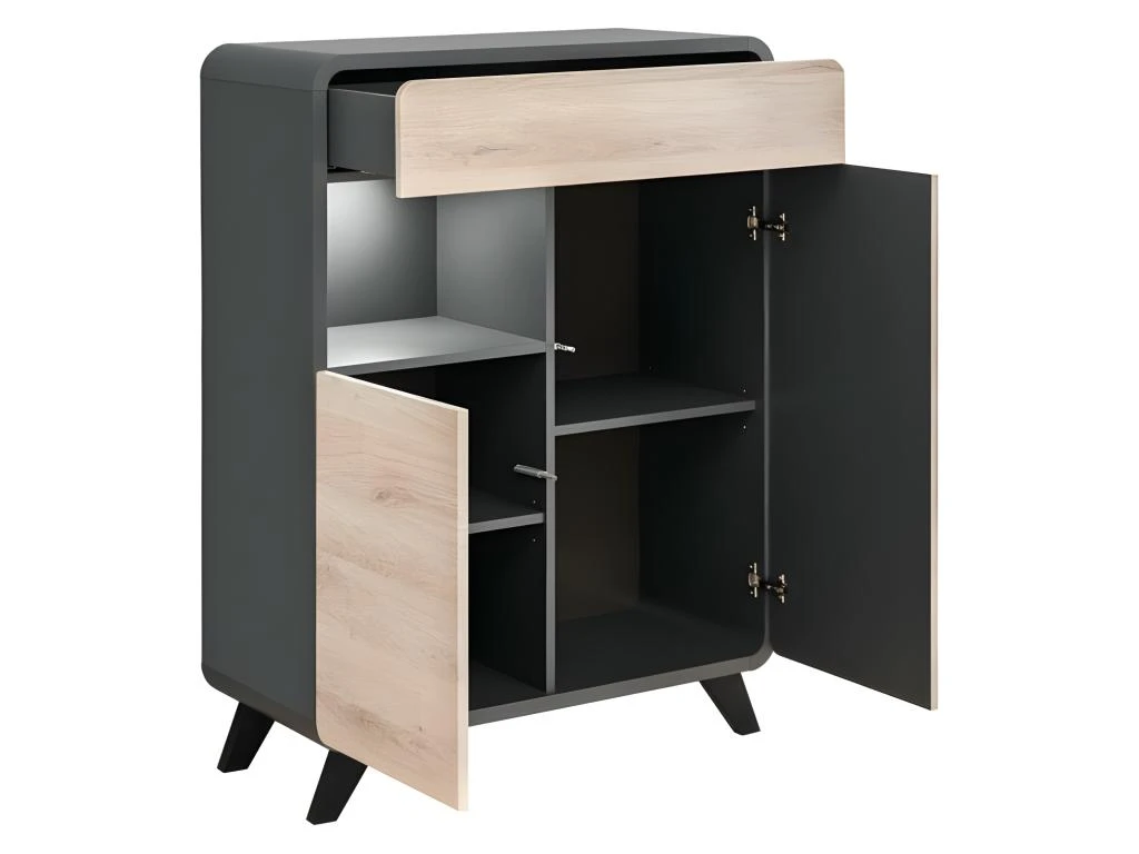 Vaisselier Modèle Bas Avec LED Intégrées Collection OASIS. Coloris Gris Anthracite Et Bois. – Image 2