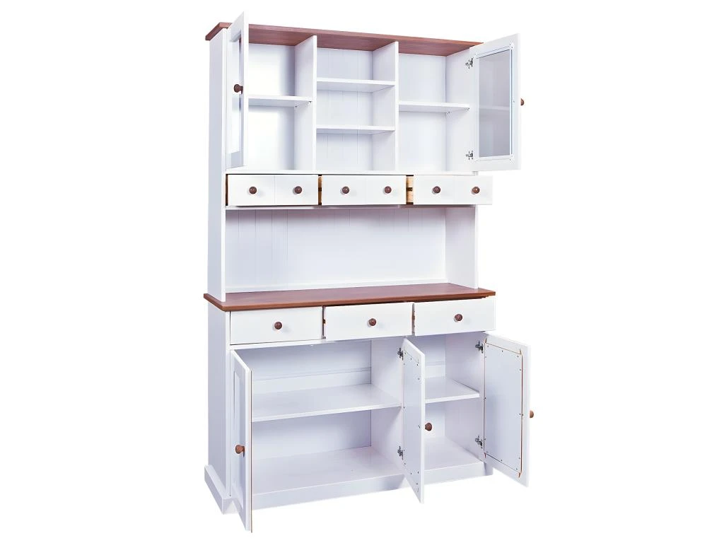 SOCOA - Buffet Vaisselier 5 Portes 6 Tiroirs Bois Massif Vernis Sepia Et Blanc â Image 3