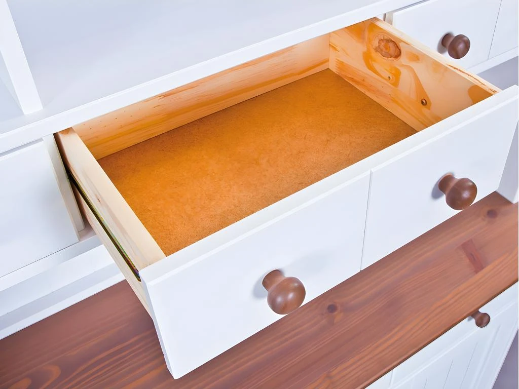 SOCOA - Buffet Vaisselier 5 Portes 6 Tiroirs Bois Massif Vernis Sepia Et Blanc â Image 5