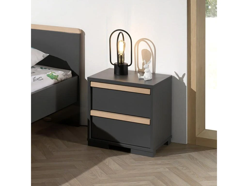 NASH DARK - Chevet 2 Tiroirs Anthracite Et Bois – Image 2