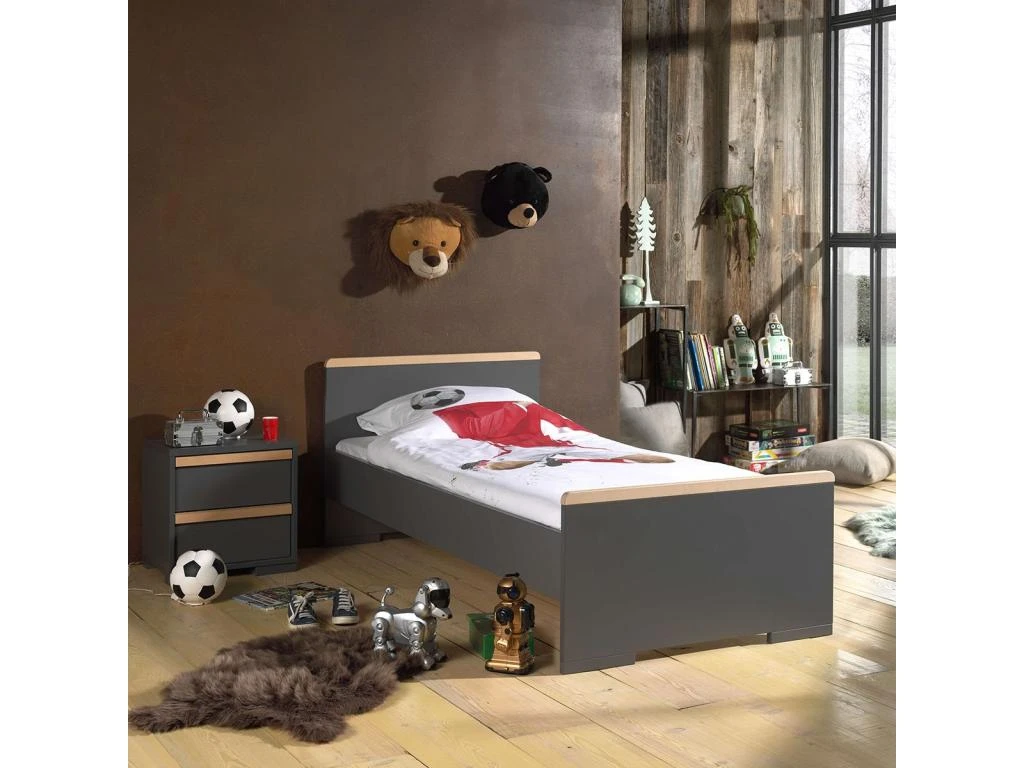 NASH DARK - Chevet 2 Tiroirs Anthracite Et Bois – Image 3