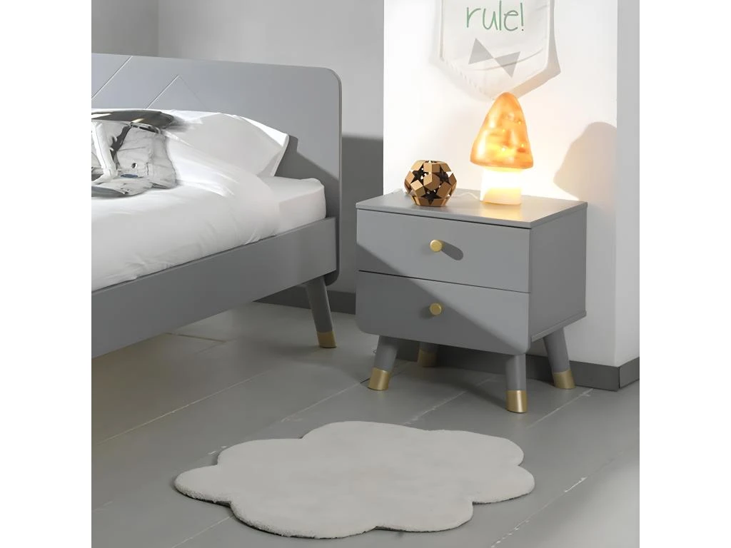 TINY GREY - Chevet 2 Tiroirs Gris Et Gold – Image 2