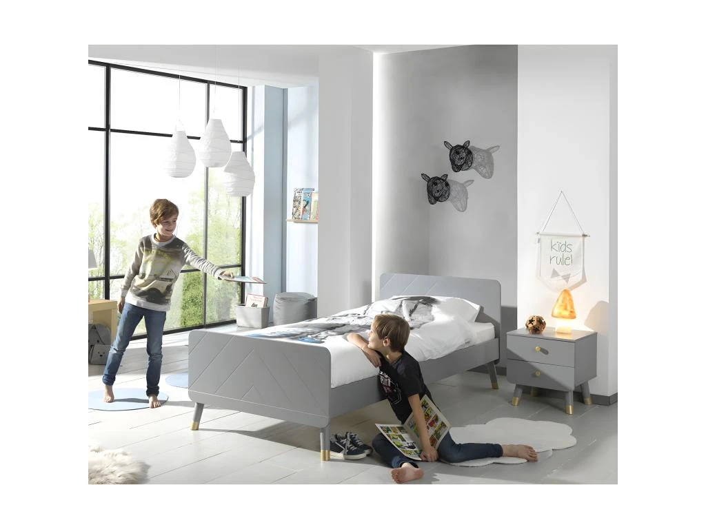 TINY GREY - Chevet 2 Tiroirs Gris Et Gold – Image 3