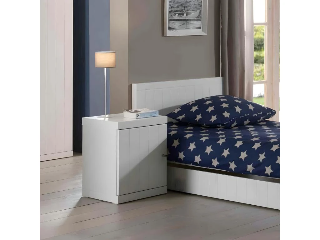 CLEO - Chevet 1 Porte Réversible Effet Lambris Blanc Laqué – Image 2