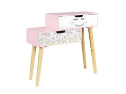 SMILE - Chevet Enfant 2 Tiroirs Rose Et Blanc