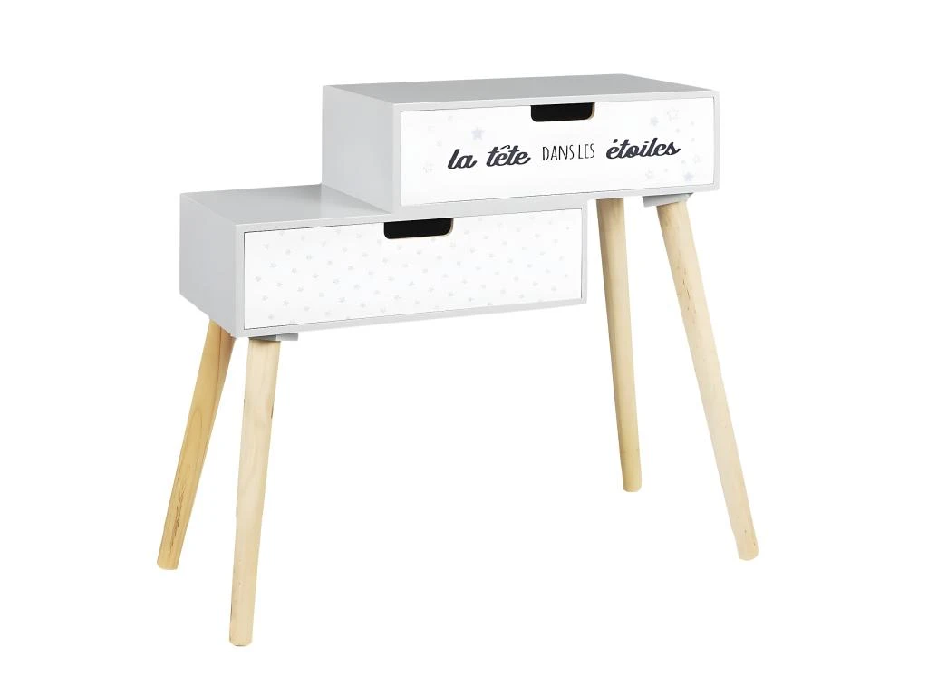 SMILE - Chevet Enfant 2 Tiroirs Gris Et Blanc