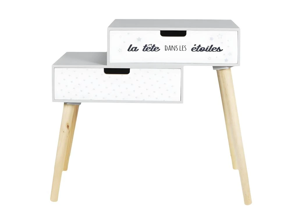 SMILE - Chevet Enfant 2 Tiroirs Gris Et Blanc â Image 2