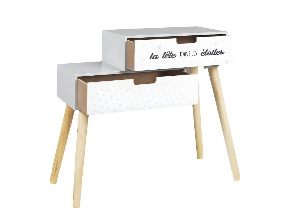 SMILE - Chevet Enfant 2 Tiroirs Gris Et Blanc â Image 5